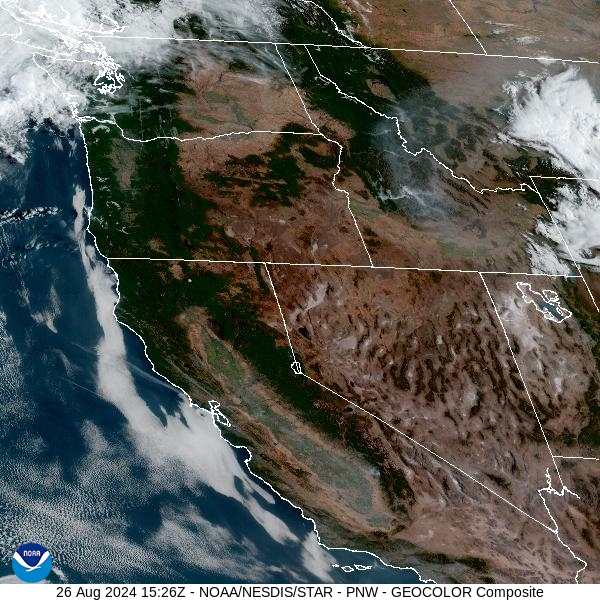 Monday morning’s satellite shows some light smoke across Montana, much of which is aloft, from fires burning in Central Idaho. 